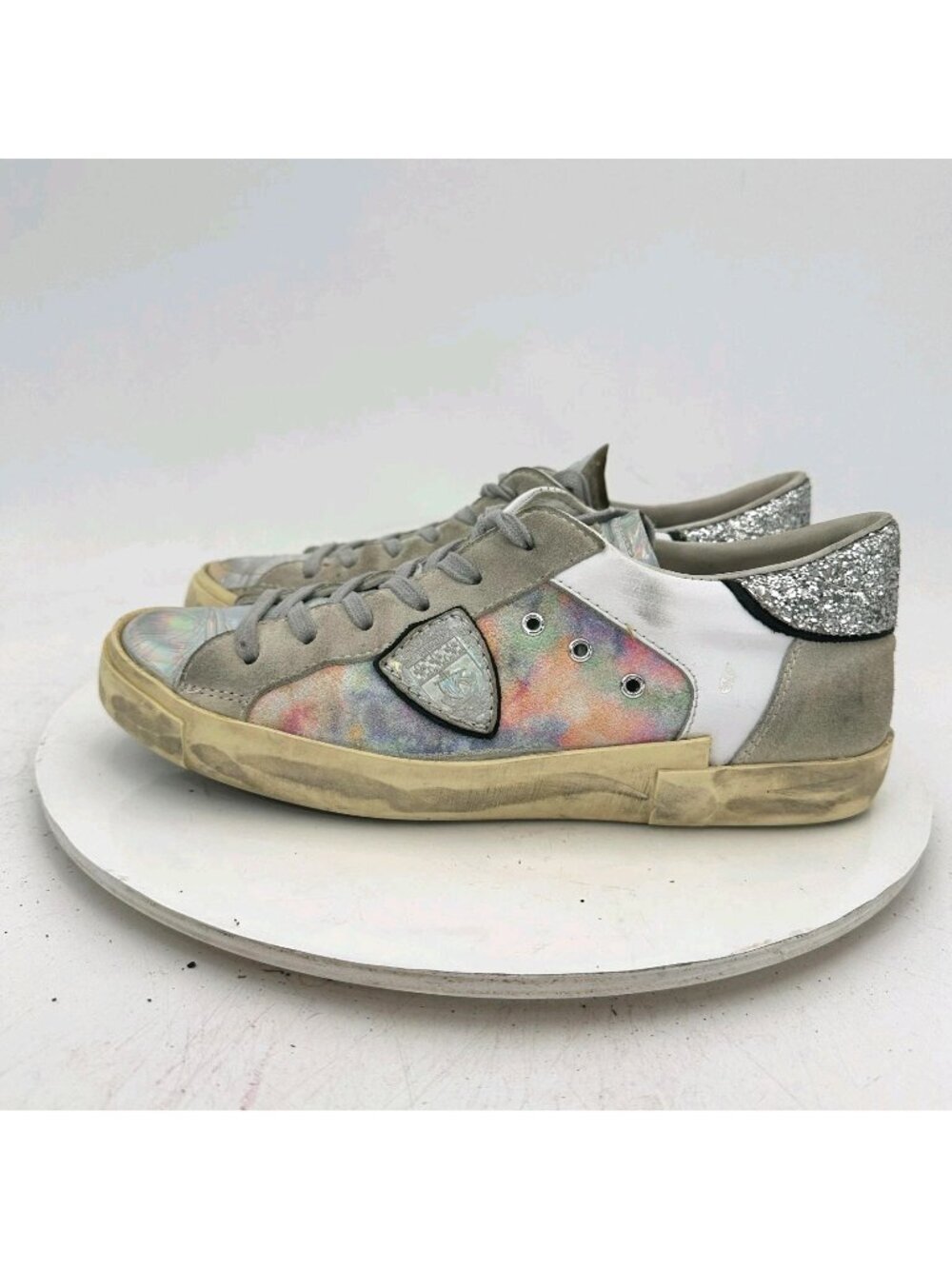 Philippe Model Women Size 8.5 White Rainbow Tie Dye Leather Sneaker Casual